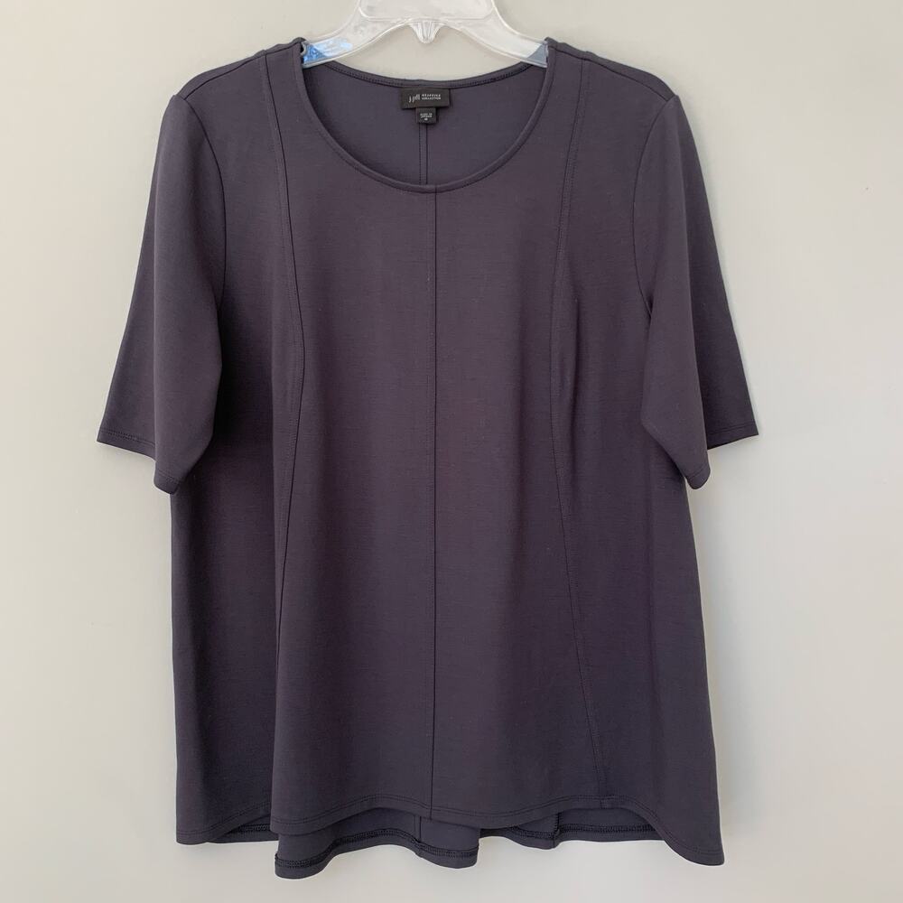 J. Jill Wearever charcoal gray short sleeve blouse stretchy rayon blend size M